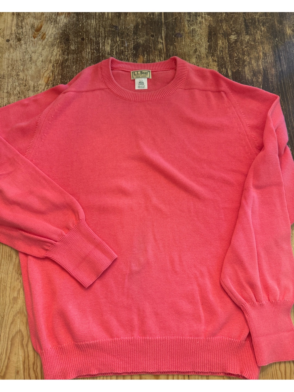 Preppy L.L. Bean Coral Pink Men’s Cotton Crewneck Sweater size Large